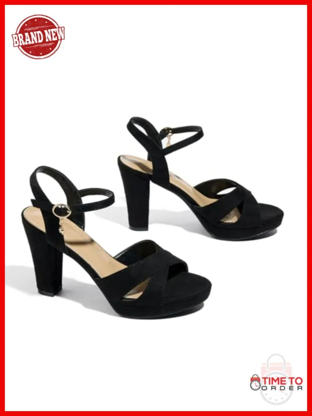 Women's Block Heel Platform Sandals Faux Leather Ankle Strap 3.74in Heel